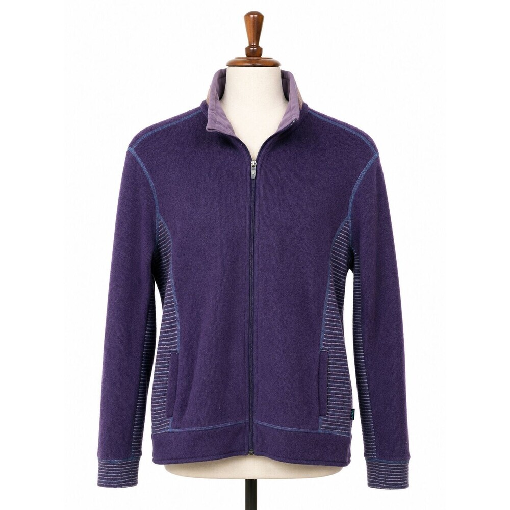 Women's Kuhl Chianti Fleece Zip Jacket Large Purple Stripe Accents Wool Blend